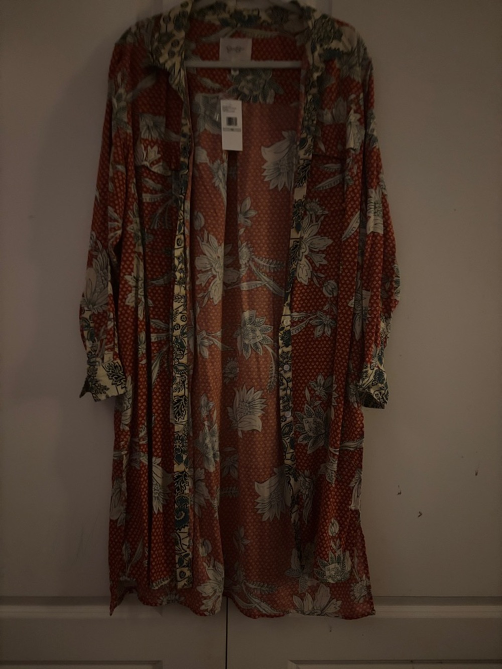 Jessica Simpson Rust Floral Open Duster